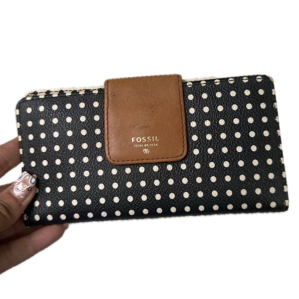 Fossil Polk Dot Color Block Cow Hide Leather Snap… - image 1